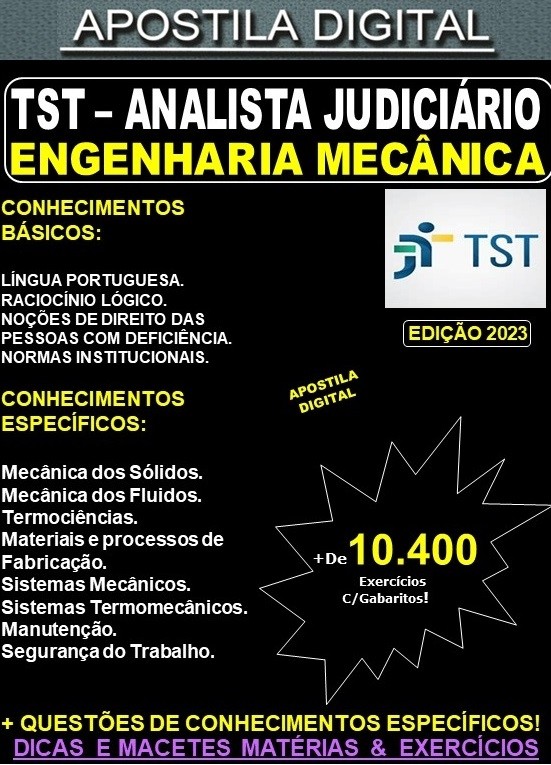 Apostila TST - Analista Judiciário - ENGENHARIA MECÂNICA - Teoria + 10.400 Exercícios - Concurso 2023