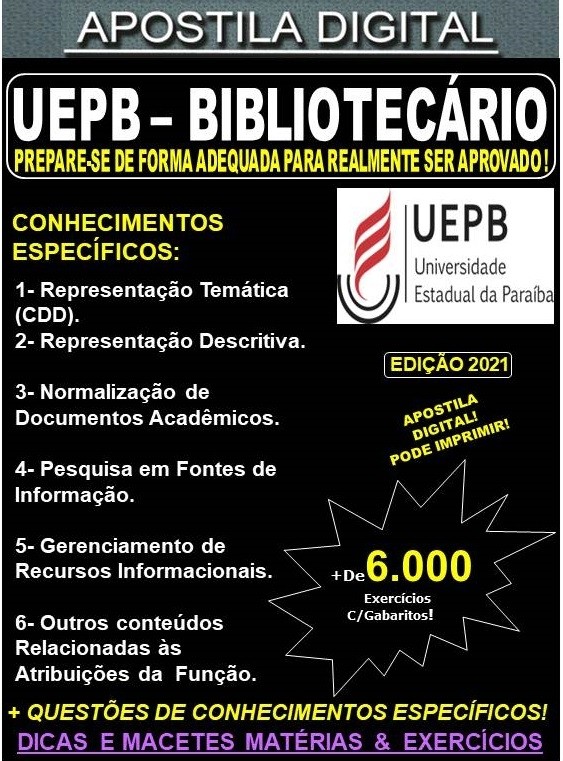 Apostila UEPB - BIBLIOTECÁRIO - Teoria + 6.000 Exercícios - Concurso 2021