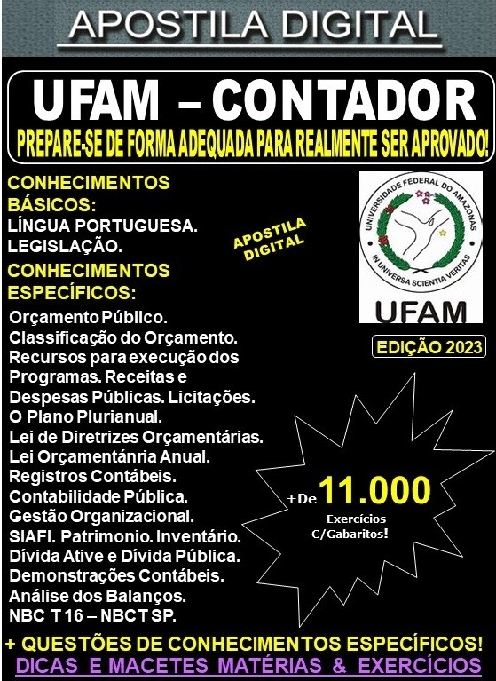 Apostila UFAM - CONTADOR - Teoria + 11.000 Exercícios - Concurso 2023