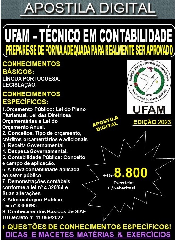 Apostila UFAM - TÉCNICO em CONTABILIDADE - Teoria + 8.800 Exercícios - Concurso 2023