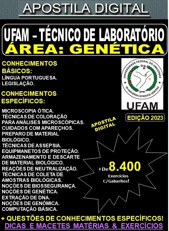 Apostila UFAM - TÉCNICO de Laboratório - GENÉTICA - Teoria + 8.400 Exercícios - Concurso 2023