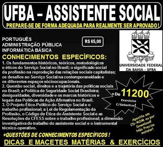Apostila UFBA - ASSISTENTE SOCIAL - Teoria + 11.200 Exercícios - Concurso 2022