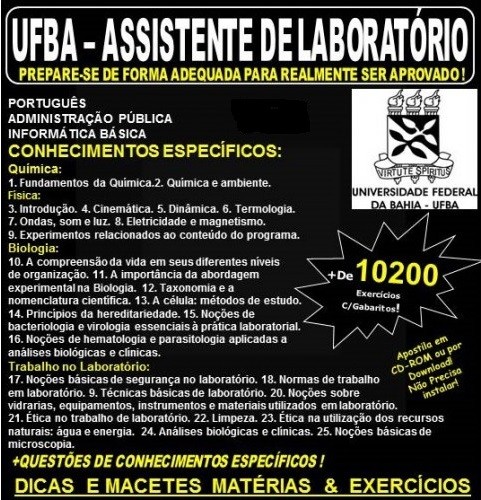 Apostila UFBA - ASSISTENTE de LABORATÓRIO - Teoria + 10.200 Exercícios - Concurso 2017