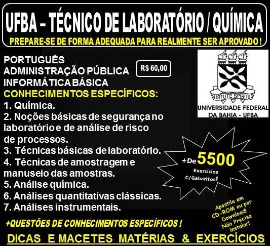 Apostila UFBA - Técnico de Laboratório -QUÍMICA - Teoria + 5.500 Exercícios - Concurso 2022