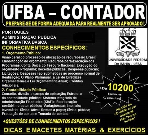 Apostila UFBA - CONTADOR - Teoria + 10.200 Exercícios - Concurso 2022