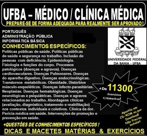 Apostila UFBA - MÉDICO / CLÍNICA MÉDICA - Teoria + 11.300 Exercícios - Concurso 2022