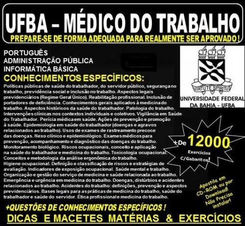 Apostila UFBA - MÉDICO do TRABALHO - Teoria + 12.000 Exercícios - Concurso 2017
