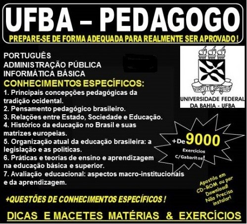 Apostila UFBA - PEDAGOGO - Teoria + 9.000 Exercícios - Concurso 2022