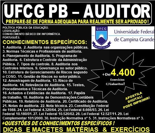 Apostila UFCG PB - AUDITOR - Teoria + 4.400 Exercícios - Concurso 2019