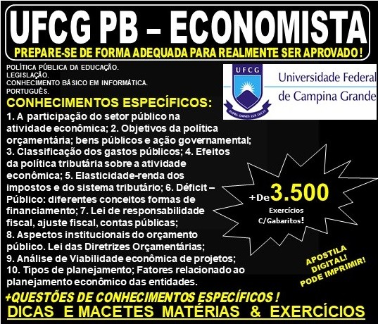 Apostila UFCG PB - ECONOMISTA - Teoria + 3.500 Exercícios - Concurso 2019
