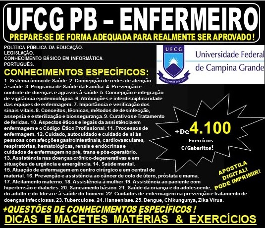 Apostila UFCG PB - ENFERMEIRO - Teoria + 4.100 Exercícios - Concurso 2019