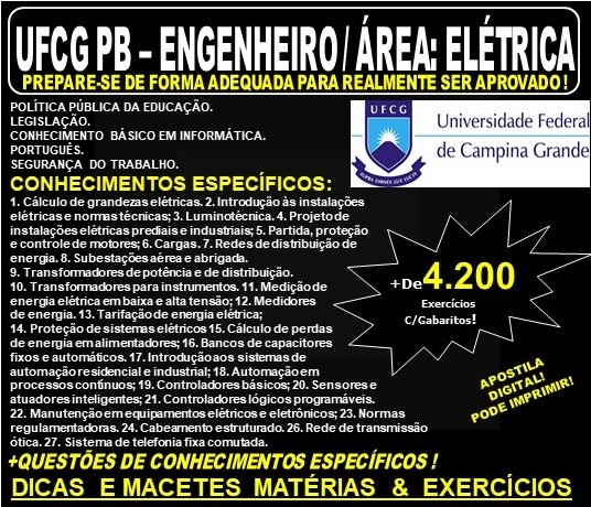 Apostila UFCG PB - ENGENHEIRO / Área: ENGENHARIA ELÉTRICA - Teoria + 4.200 Exercícios - Concurso 2019