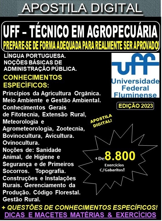 Apostila UFF - TÉCNICO em AGROPECUÁRIA - Teoria + 8.800 Exercícios - Concurso 2023