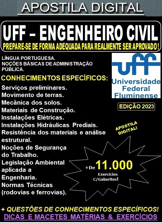 Apostila UFF - ENGENHEIRO - Área CIVIL - Teoria +11.000 Exercícios - Concurso 2023