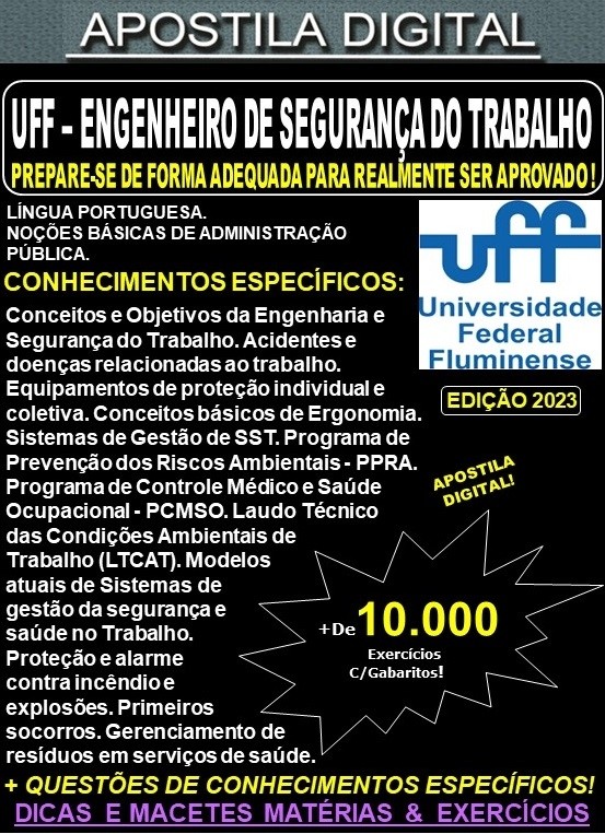 Apostila UFF - ENGENHEIRO de SEGURANÇA do TRABALHO  - Teoria + 10.000 Exercícios - Concurso 2023