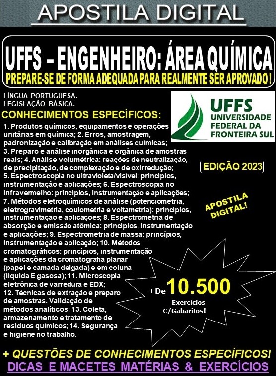 Apostila UFFS - ENGENHEIRO - Área: QUÍMICA - Teoria + 10.500 Exercícios - Concurso 2023