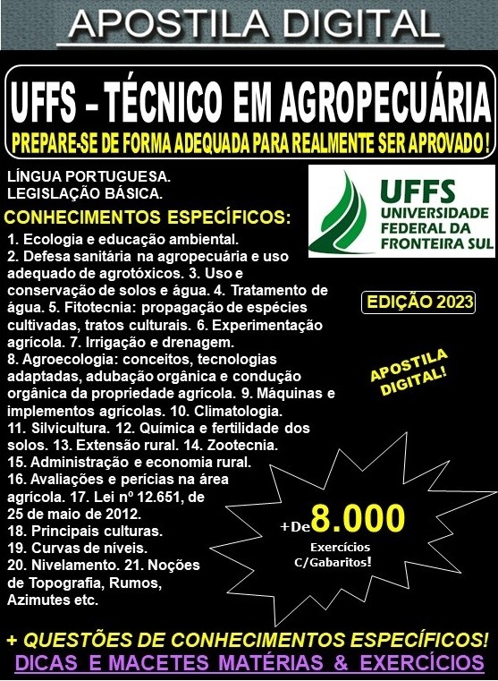 Apostila UFFS - TÉCNICO em AGROPECUÁRIA - Teoria + 8.00 Exercícios - Concurso 2023