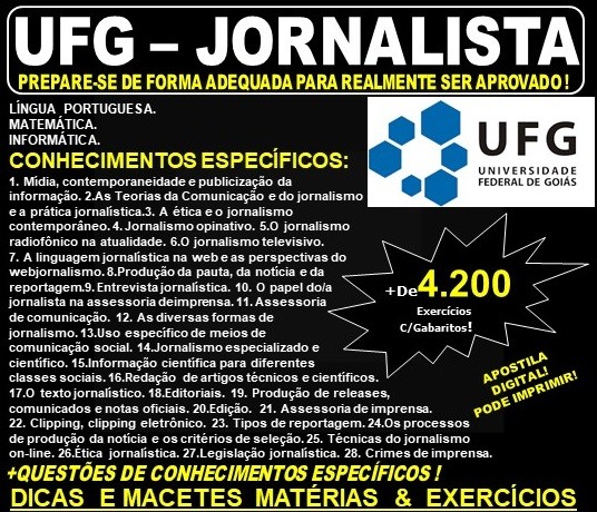 Apostila UFG - JORNALISTA - Teoria + 4.200 Exercícios - Concurso 2019