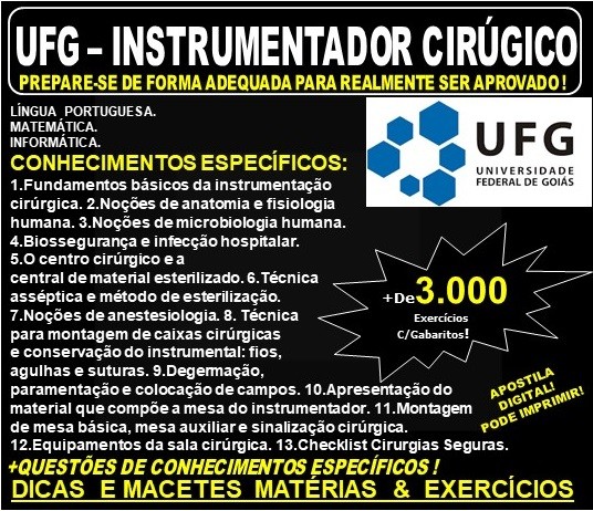 Apostila UFG - INSTRUMENTADOR CIRÚGICO - Teoria + 3.000 Exercícios - Concurso 2019