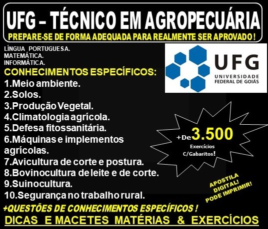 Apostila UFG - TÉCNICO em AGROPECUÁRIA - Teoria + 3.500 Exercícios - Concurso 2019