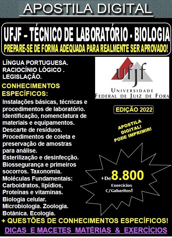 Apostila UFJF MG - Técnico de Laboratório - BIOLOGIA  - Teoria + 8.800 Exercícios - Concurso 2022