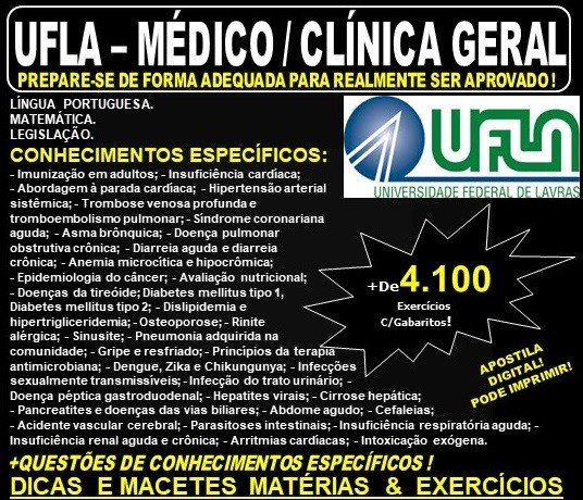 Apostila UFLA - MÉDICO / CLÍNICA GERAL - Teoria + 4.100 Exercícios - Concurso 2019
