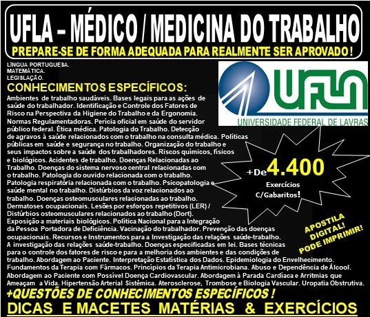 Apostila UFLA - MÉDICO / MEDICINA do TRABALHO - Teoria + 4.400 Exercícios - Concurso 2019