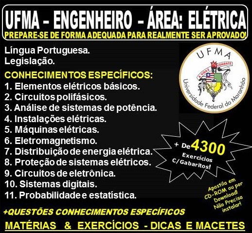 Apostila UFMA - ENGENHEIRO - Área: ELÉTRICA - Teoria + 4.300 Exercícios - Concurso 2019