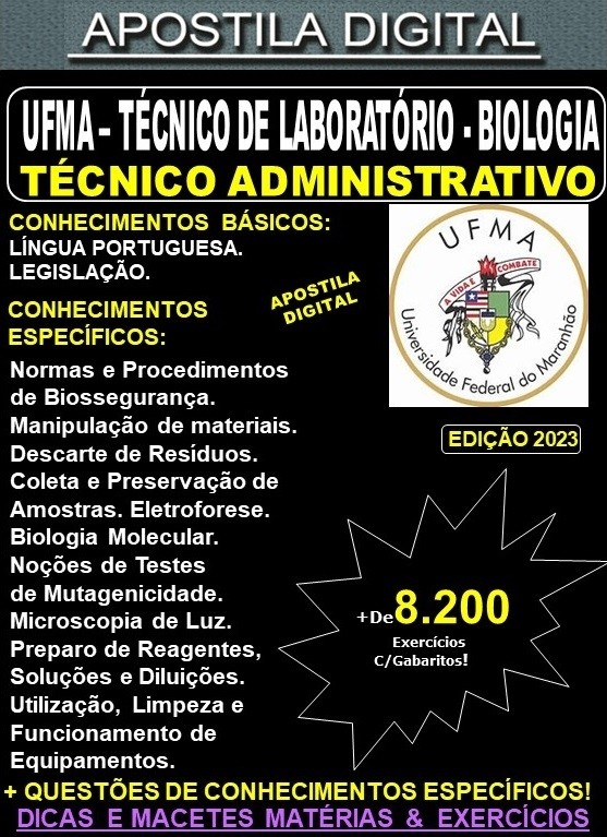 Apostila UFMA - Técnico de Laboratório - BIOLOGIA -  Teoria + 8.200 Exercícios - Concurso 2023