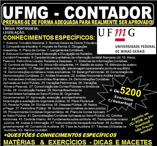 Apostila UFMG - CONTADOR - Teoria + 5.200 Exercícios - Concurso 2018