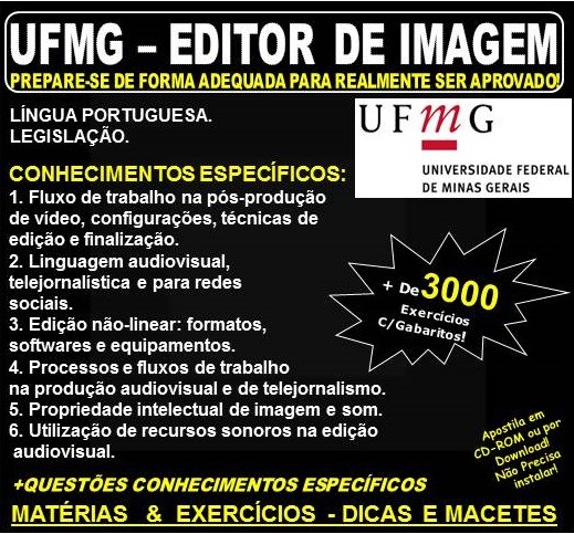 Apostila UFMG - EDITOR de IMAGEM - Teoria + 3.000 Exercícios - Concurso 2018