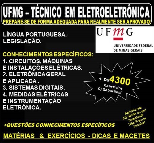 Apostila UFMG - TÉCNICO em ELETROELETRÔNICA - Teoria + 4.300 Exercícios - Concurso 2018