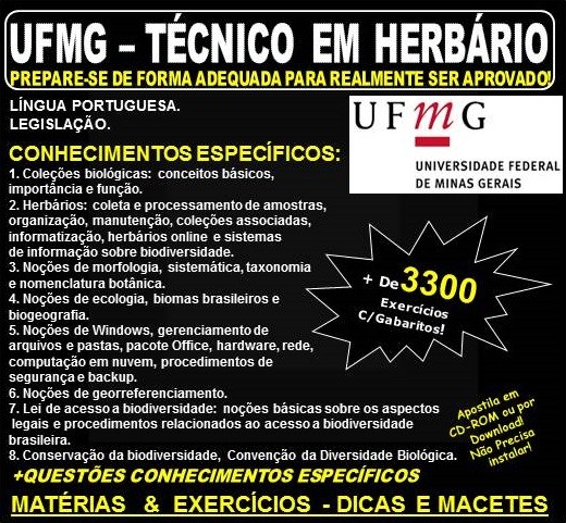 Apostila UFMG - TÉCNICO em HERBÁRIO - Teoria + 3.300 Exercícios - Concurso 2018