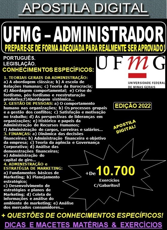Apostila UFMG - ADMINISTRADOR - Teoria + 10.700 Exercícios - Concurso 2022