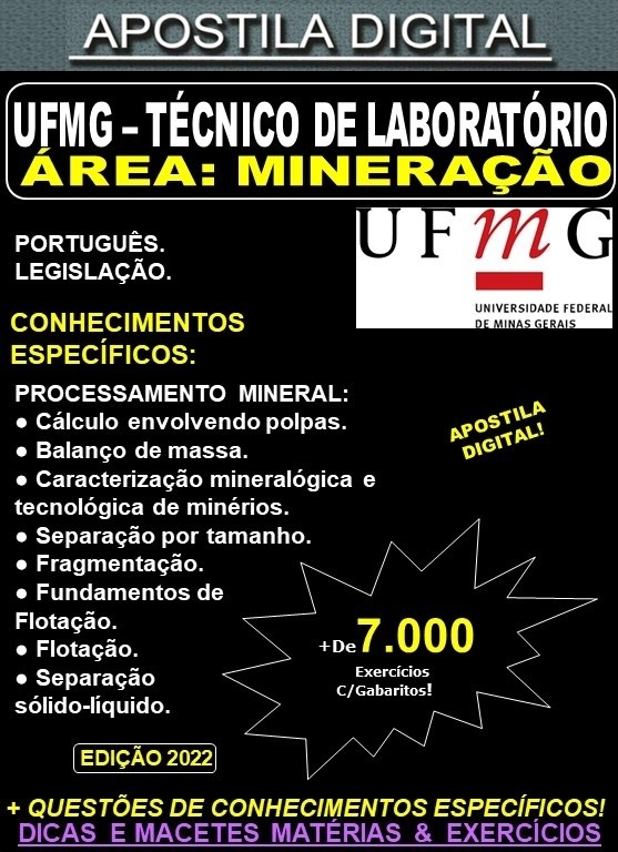 Apostila UFMG - TÉCNICO em MINERAÇÃO - Teoria + 7.000 Exercícios - Concurso 2022
