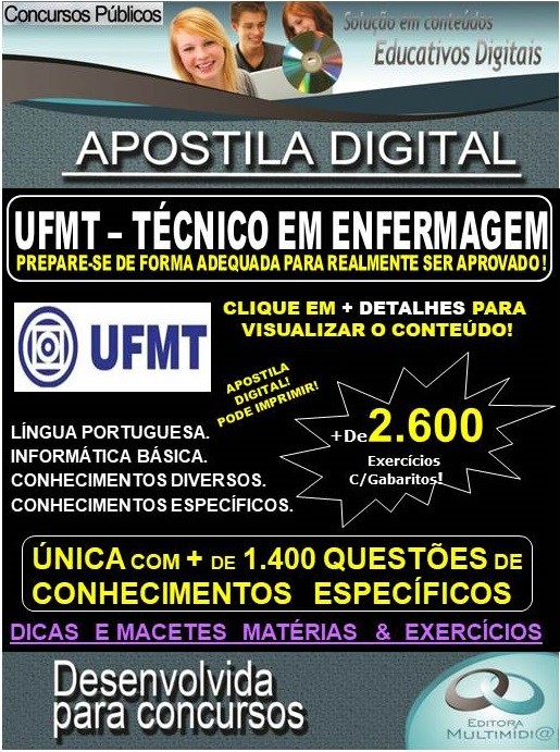 Apostila UFMT - TÉCNICO EM ENFERMAGEM  - Teoria + 2.600 exercícios - Concurso 2020