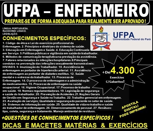 Apostila UFPA - ENFERMEIRO - Teoria + 4.300 Exercícios - Concurso 2019