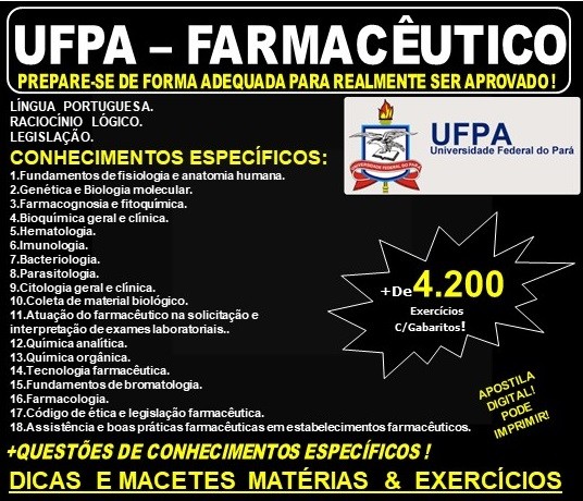 Apostila UFPA - FARMACÊUTICO - Teoria + 4.200 Exercícios - Concurso 2019