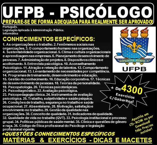 Apostila UFPB - PSICÓLOGO - Teoria + 4.300 Exercícios - Concurso 2019