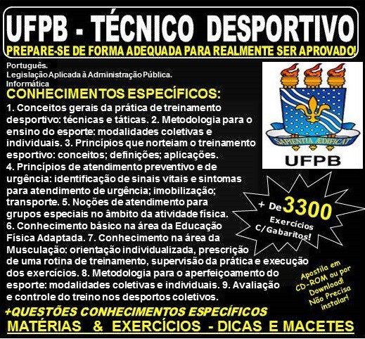Apostila UFPB - TÉCNICO DESPORTIVO - Teoria + 3.300 Exercícios - Concurso 2019