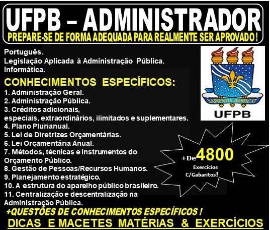 Apostila UFPB - ADMINISTRADOR - Teoria + 4.800 Exercícios - Concurso 2019