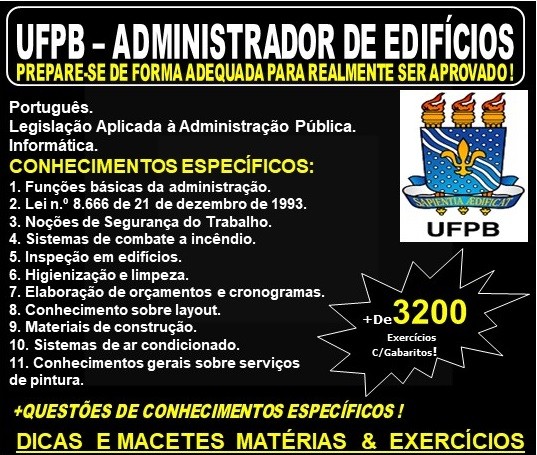 Apostila UFPB - ADMINISTRADOR de EDIFÍCIOS - Teoria + 3.200 Exercícios - Concurso 2019