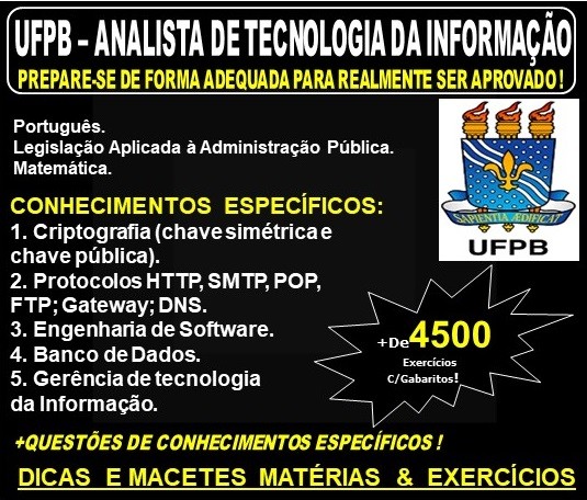 Apostila UFPB - ANALISTA de TECNOLOGIA da INFORMAÇÃO - Teoria + 4.500 Exercícios - Concurso 2019