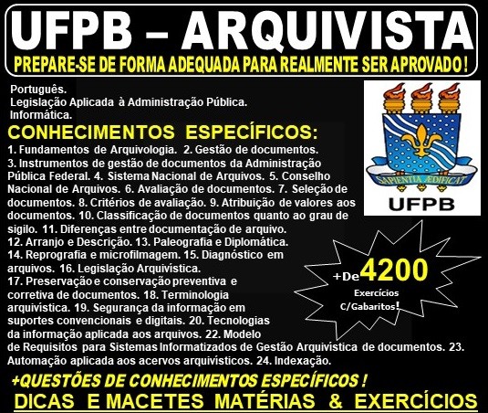 Apostila UFPB - ARQUIVISTA - Teoria + 4.200 Exercícios - Concurso 2019