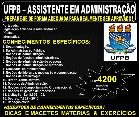 Apostila UFPB - ASSISTENTE em ADMINISTRAÇÃO - Teoria + 4.200 Exercícios - Concurso 2019