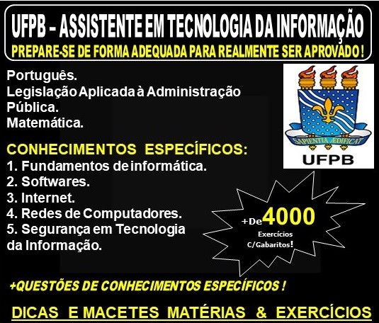 Apostila UFPB - ASSISTENTE em TECNOLOGIA da INFORMAÇÃO - Teoria + 4.000 Exercícios - Concurso 2019