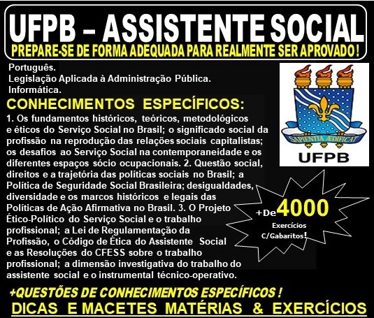Apostila UFPB - ASSISTENTE SOCIAL - Teoria + 4.000 Exercícios - Concurso 2019