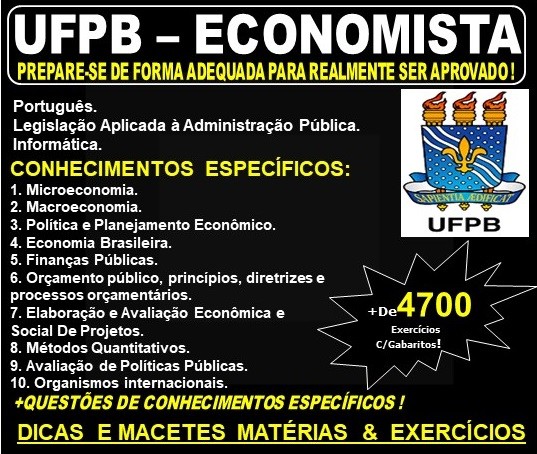Apostila UFPB - ECONOMISTA - Teoria + 4.700 Exercícios - Concurso 2019