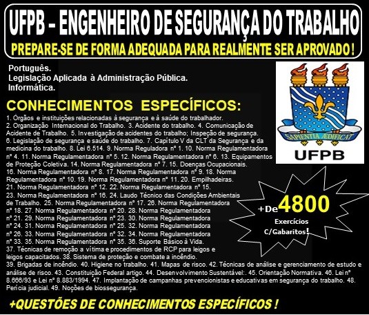 Apostila UFPB - ENGENHEIRO de SEGURANÇA do TRABALHO - Teoria + 4.800 Exercícios - Concurso 2019