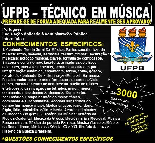 Apostila UFPB - TÉCNICO em MÚSICA - Teoria + 3.000 Exercícios - Concurso 2019